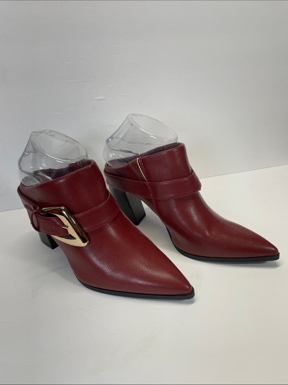 Coutgo Pointed Red Leather Mule with Gold Buckle